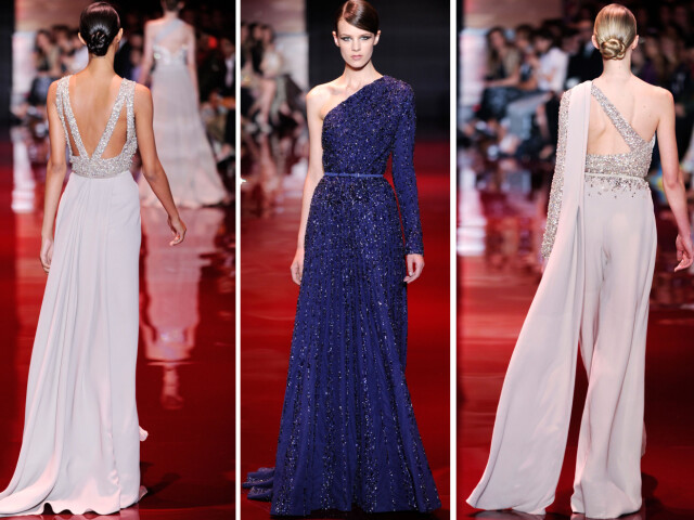 NÅ SKAL DU SNU RYGGEN TIL: Elie Saab har lekre utskjæringen bak på kjolen, og går ellers for assymetri og mørkeblått. Foto: All Over Press NÅ SKAL DU SNU RYGGEN TIL: Elie Saab har lekre utskjæringen bak på kjolen, og går ellers for assymetri og mørkeblått. Foto: All Over Press